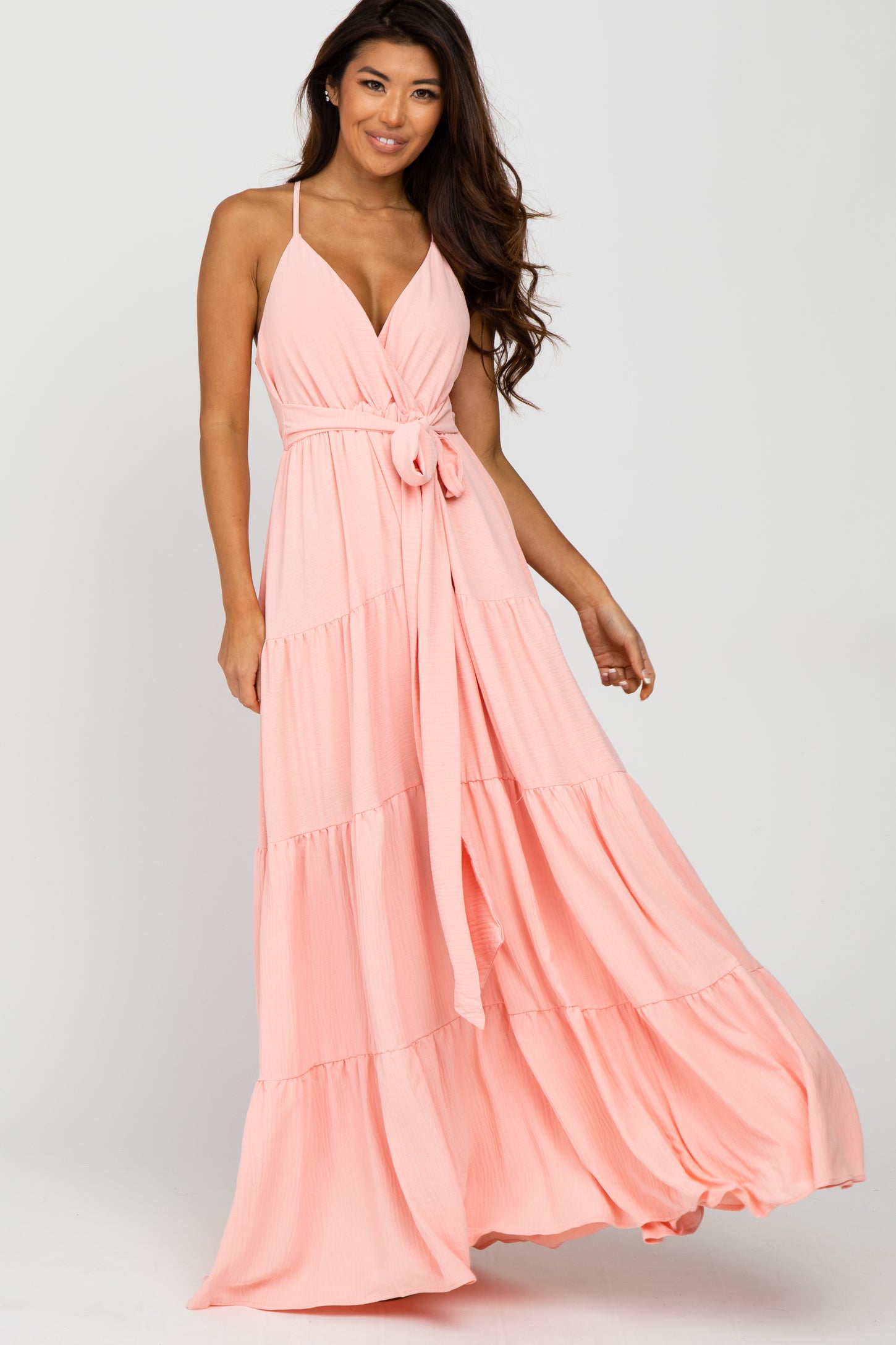 Peach Racerback Tiered Maxi Dress PinkBlush Peach Racerback Tiered Maxi Dress PinkBlush