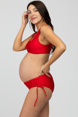 Red Cross Front Drawstring Side Two-Piece Maternity Bikini Set
