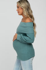 Light Teal Brushed Off Shoulder Fitted Maternity Top