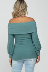 Light Teal Brushed Off Shoulder Fitted Maternity Top