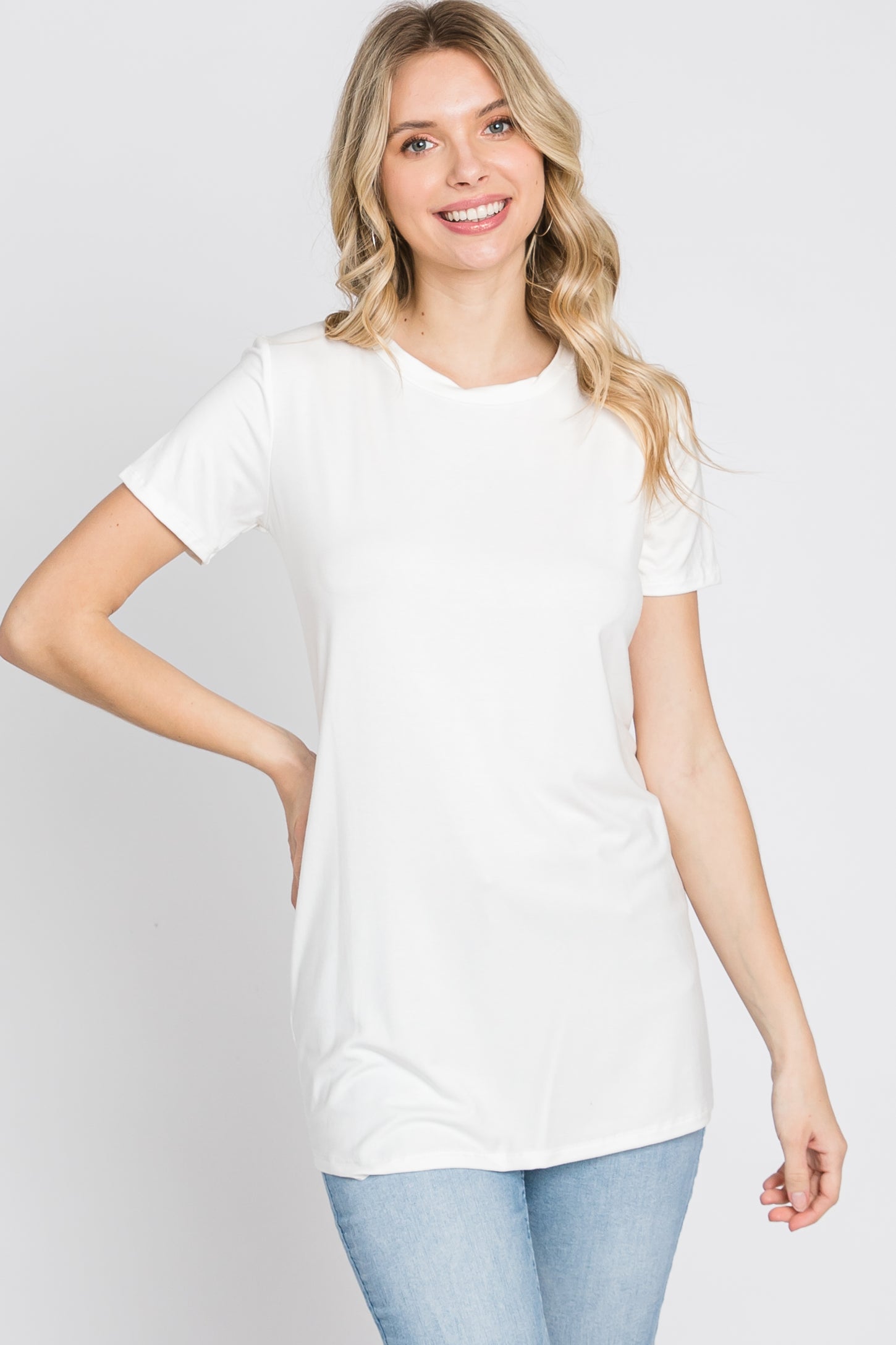 White Basic Short Sleeve Top