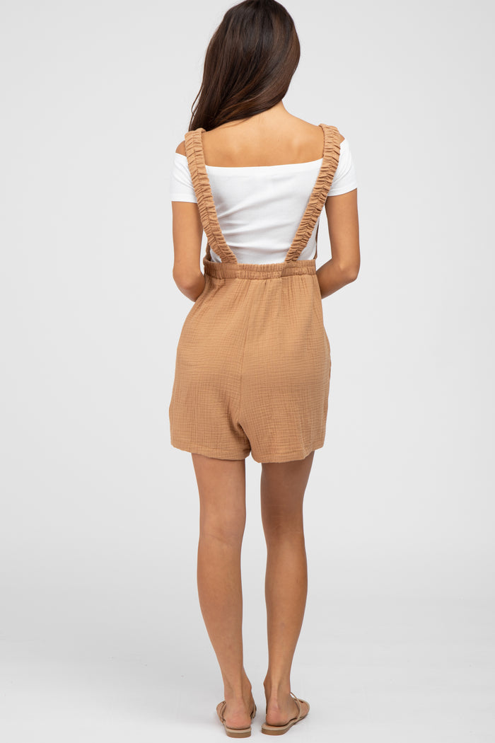 Camel Square Neck Elastic Strap Romper