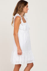 White Ruffle Strap Embroidered Eyelet Dress