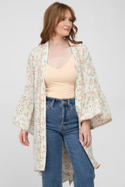 Mint Green Floral Bell Sleeve Cover Up