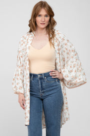 Cream Floral Bell Sleeve Cover Up