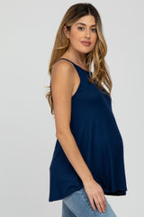 Navy Ribbed Sleeveless Maternity Top