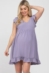 Lavender Ruffle Hem V-Neck Maternity Dress