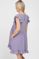 Lavender Ruffle Hem V-Neck Maternity Dress