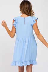Light Blue Ruffle Hem V-Neck Dress