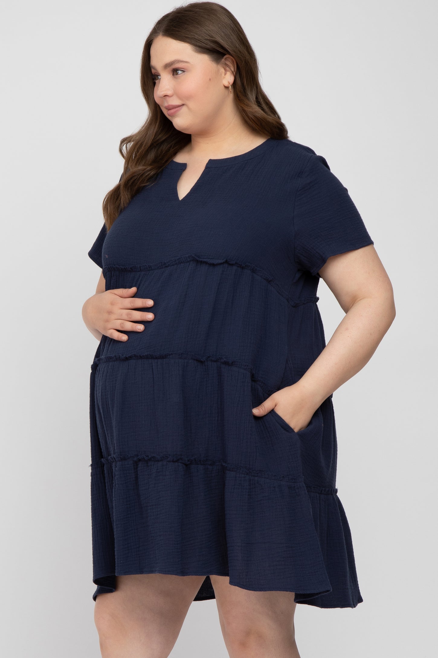 Navy Linen Babydoll Plus Maternity Dress