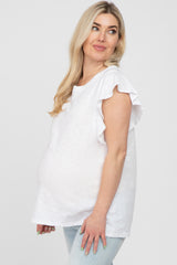 White Ruffle Sleeve Maternity Top