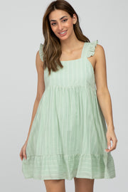 Mint Green Striped Square Neck Ruffle Strap Dress
