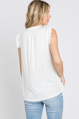 Ivory Ruffle Accent High Neck Top