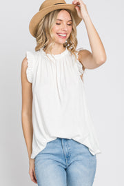 Ivory Ruffle Accent High Neck Top