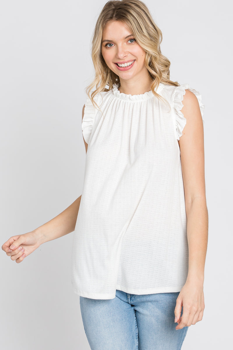 Ivory Ruffle Accent High Neck Top – PinkBlush