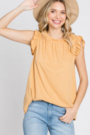 Yellow Ruffle Accent High Neck Top