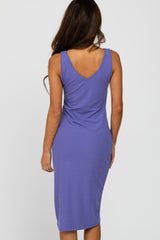 Purple Sleeveless Ribbed Knit Fitted Dress