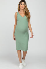 Mint Sleeveless Ribbed Knit Fitted Maternity Dress