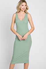 Mint Sleeveless Ribbed Knit Fitted Dress