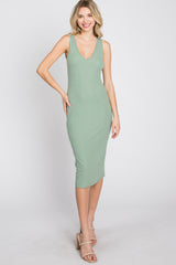 Mint Sleeveless Ribbed Knit Fitted Dress