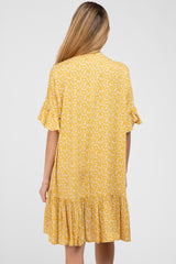 Yellow Floral Ruffle Hi- Lo Hem Maternity Mini Dress