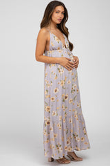 Lavender Floral Tiered Maternity Mini Dress