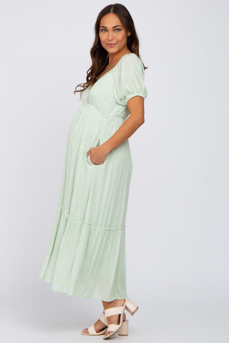 Mint Green Floral Crochet Wrap Front Maternity Midi Dress – PinkBlush