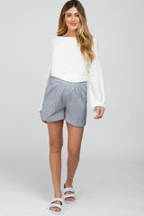 Charcoal Striped Maternity Shorts
