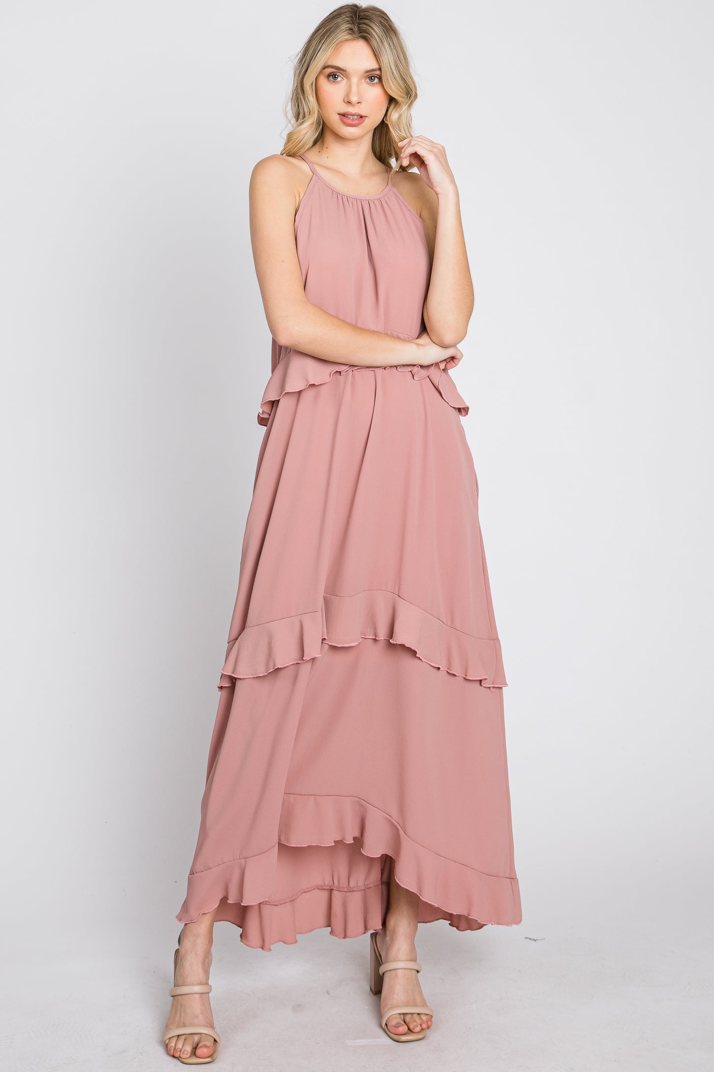 embellished halter neck ruffle maxi dress Oh Polly | Dresses | Oh Polly Anley Embellished Halter Neck Ruffle Maxi Dress