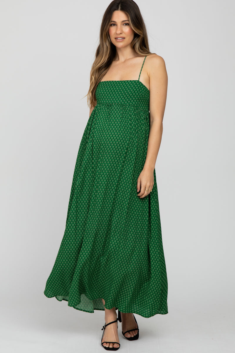 Green Printed Sleeveless Maternity Maxi Dress– PinkBlush