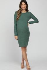 Light Olive Knit Long Sleeve Maternity Dress