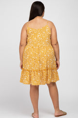Yellow Floral Ruffle Hem Plus Dress