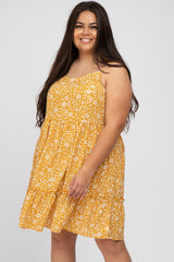 Yellow Floral Ruffle Hem Plus Dress