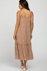 Camel Animal Print Ruffle Hem Maternity Midi Dress