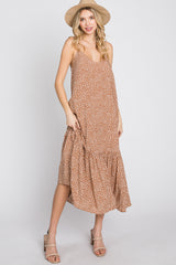 Camel Animal Print Ruffle Hem Maternity Midi Dress