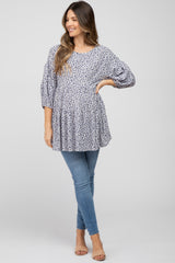 Navy Blue Floral Tiered Maternity Tunic Top