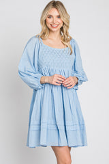 Light Blue Crochet Bubble Sleeve Dress