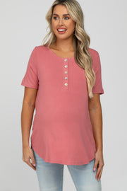 Mauve Button Up Short Sleeve Maternity Top