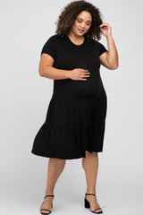 Black Tiered Maternity Plus Dress
