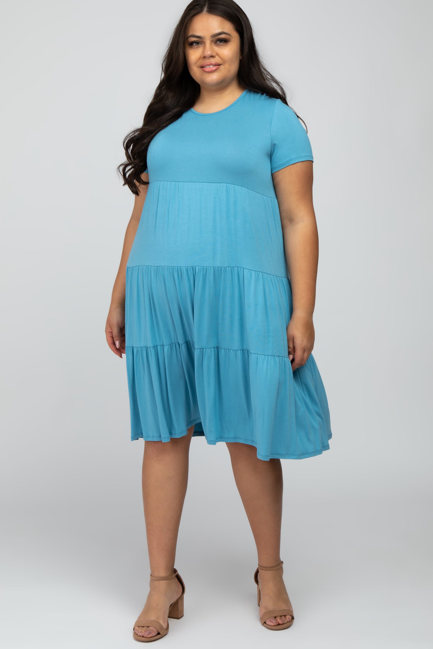 Aqua Blue Tiered Plus Dress PinkBlush Aqua Blue Tiered Plus Dress PinkBlush