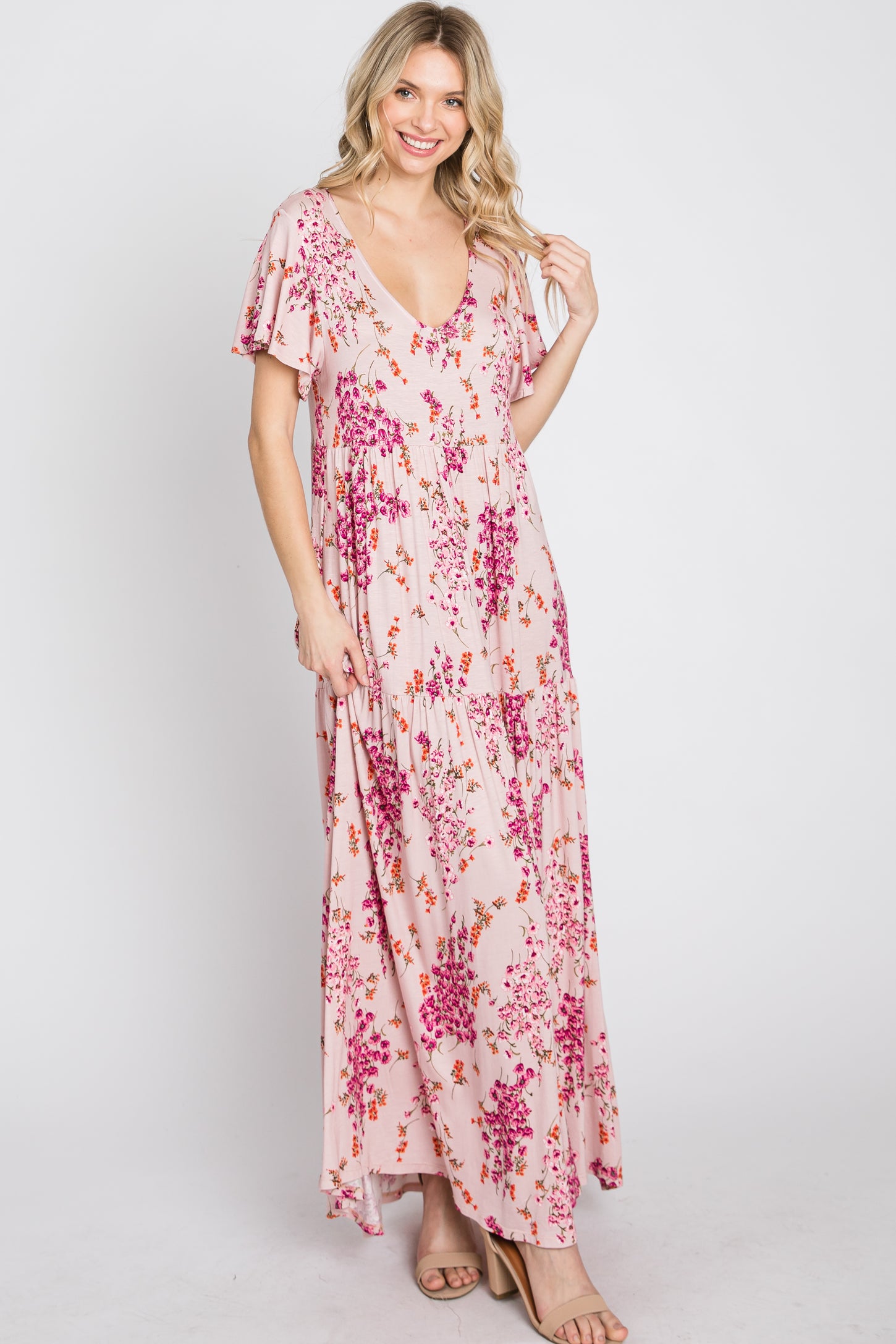 Pink Floral Tiered Maxi Dress– PinkBlush