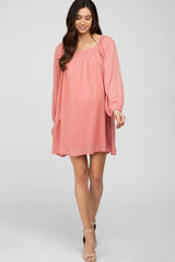 Coral Textured Dot Square Neck Maternity Dress