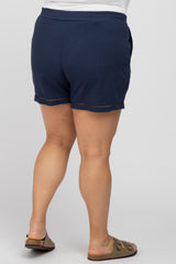 Navy Blue Ladder Trim Maternity Plus Shorts