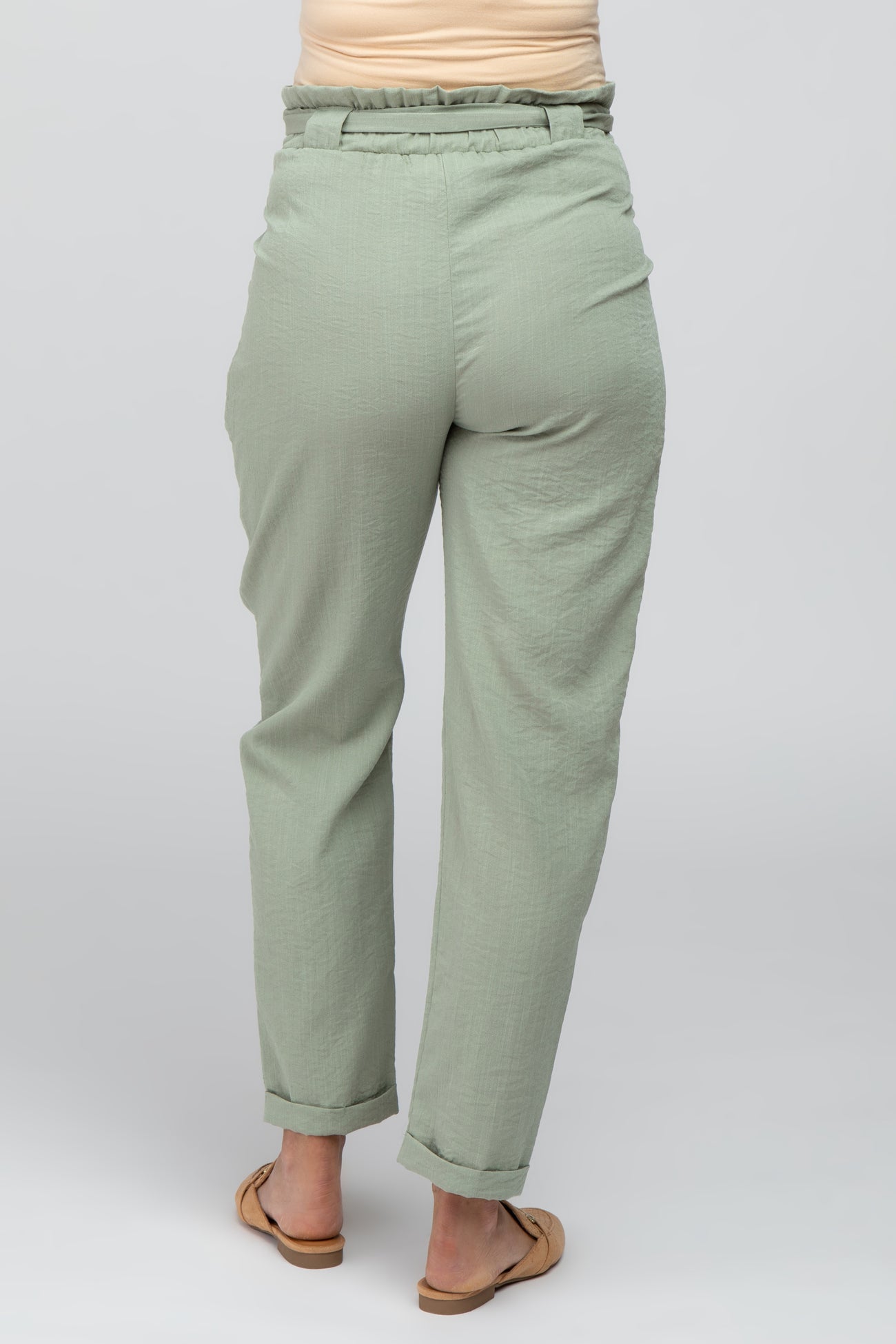 Light Olive Paper Bag Waist Cropped Maternity Pants PinkBlush