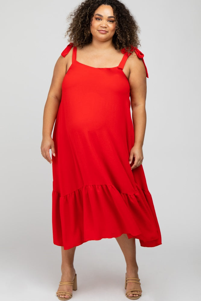 Red Strap Ruffle Hem Maternity Plus Midi Dress – PinkBlush