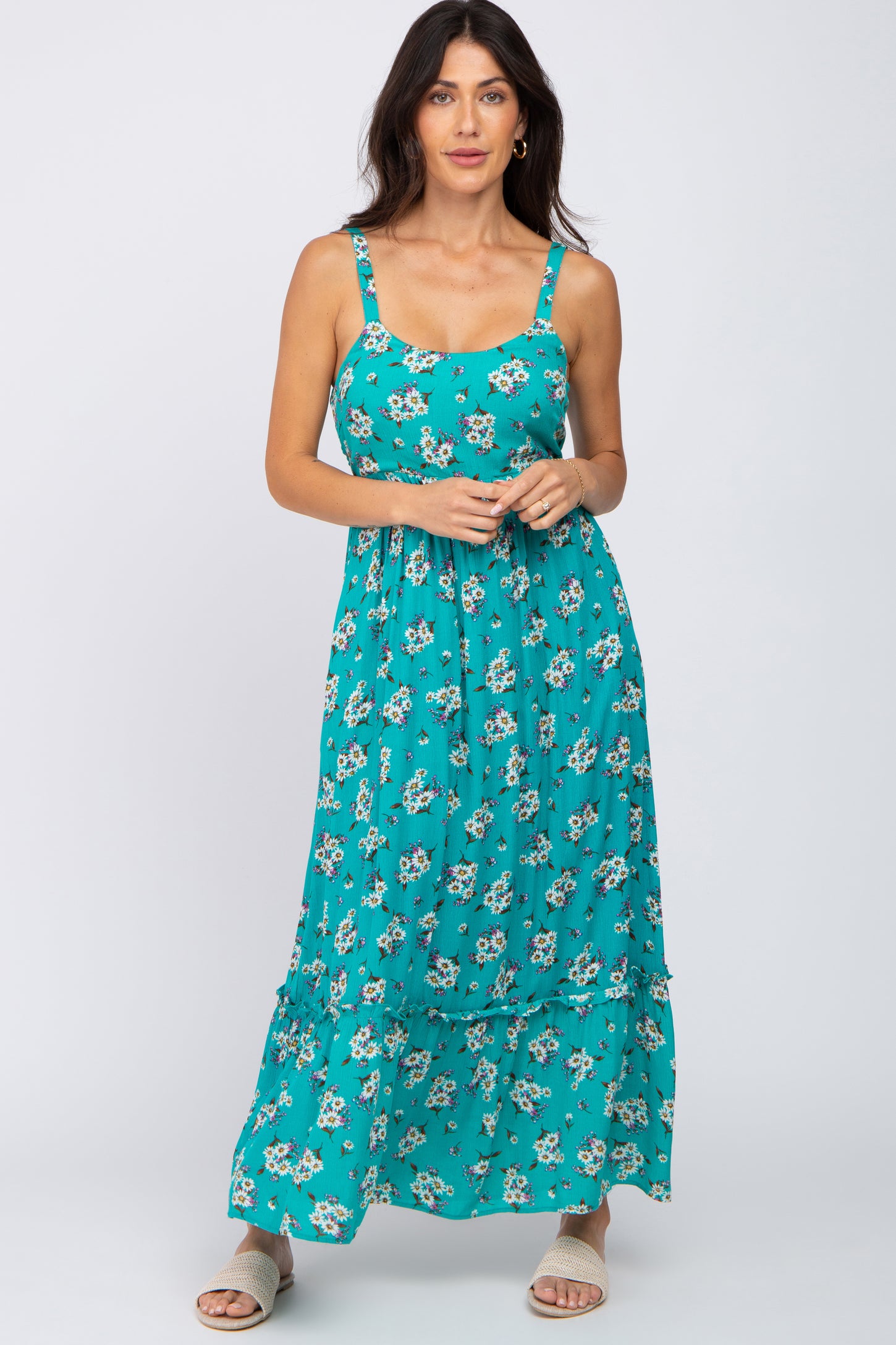 Teal Floral Maternity Maxi Dress