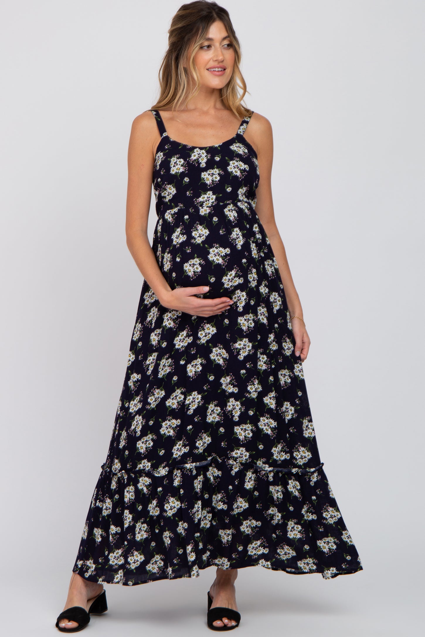 Navy Blue Floral Maternity Maxi Dress PinkBlush