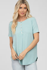 Light Olive Button Down Short Sleeve Maternity Top