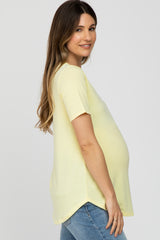 Yellow V-Neck Maternity Short Sleeve Round Hem Top