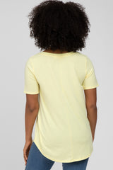 Yellow V-Neck Short Sleeve Round Hem Top